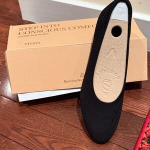 Vivaia Almond Toe Black Knit Ballet Flat - Women